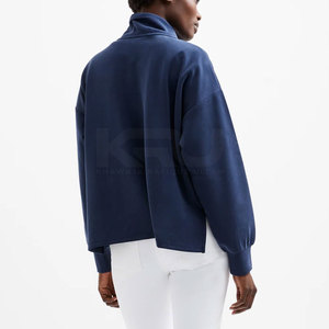 Sweat-shirt demi-zip pour femme, coupe ajustée, en mélange de coton, effet délavé, élégant, pour l'entraînement sportif, la mode décontractée et le quotidien - Product Image 5