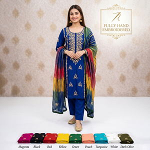 Salwar Kameez traditionnel pour femmes, de qualité supérieure, avec broderies et dupatta coloré, pour tenue décontractée et fêtes/mariages - Product Image 2