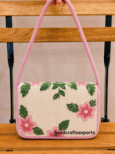 Sac à bandoulière floral perlé de luxe fait main, portable, léger, écologique, robuste et sûr pour femme |   Conception de logo personnalisée artisanale - Product Image 3