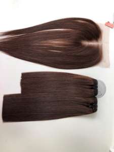 Extensions de cheveux vierges brunes café lisses et doubles tirées, avec fermeture, provenant de cheveux humains vietnamiens sains à 100% - Product Image 5