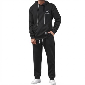 Chándal de invierno para hombre, negro, con capucha, estampado, manga larga, cierre con cordón, estilo casual, color liso, bolsillos laterales, peso medio, tecnología avanzada - Product Image 1