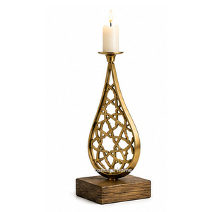 Porte-bougie en laiton avec design en spirale, base en bois, décoration d'intérieur, porte-bougie en métal - Product Image 5