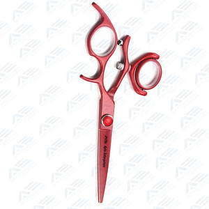 Ciseaux de coupe de cheveux de bord de rasoir de barbier Ciseaux de coiffure rouges élégants pour une utilisation en salon avec anneau de doigt réglable - Product Image 2