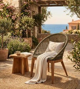 Chaise de salle à manger d'extérieur moderne en corde tressée, fauteuil en bois de teck massif pour jardin, patio, restaurant, hôtel, café - Vente en gros de mobilier - Product Image 5