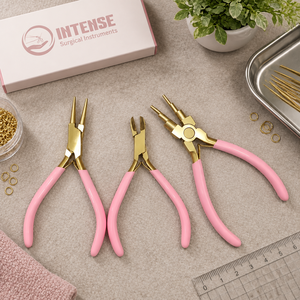 Professional Jewelry Making Pliers <b>Set</b> Gold Finish <b>Pink</b> Handle Round Nose Side Cutter Multi Function Wire Forming Craft <b>Tools</b> - Product Image 4