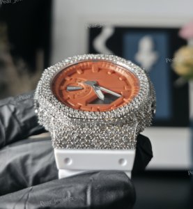 Montre de luxe pour homme Hip Hop, cadran orange, boîtier rond, lunette en moissanite VVS, montre-bracelet analogique-numérique - Product Image 4
