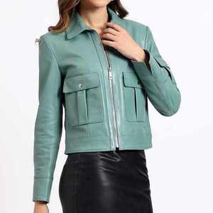 Women Cropped Leather <b>Jacket</b> Modern Fashion Biker Style With Premium Stitching And Comfortable <b>Lightweight</b> Feel - Product Image 4