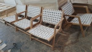 Fauteuil de salon moderne en teck massif avec sangles, pas d'assemblage requis - Product Image 3