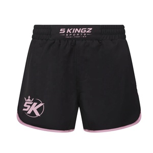 Shorts de MMA noirs pour femmes 5 Sports avec logo et bordure rose, anti-humidité, coupe classique - Product Image 1