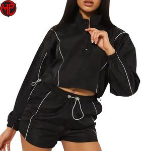 Conjunto Deportivo de 2 Piezas para Mujer, Chaqueta Cortavientos con Logotipo Personalizado, Cremallera Delantera, Pantalones Deportivos con Cordón, Traje de Entrenamiento de Nailon para Damas - Product Image 1