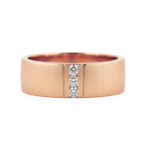 Wholesale <b>Brushed</b> Band 10K 14K Solid Gold Minimalist Strip Ring IGI Certified <b>Round</b> Lab Created Diamond Three Stone Diamond Band - Product Image 2