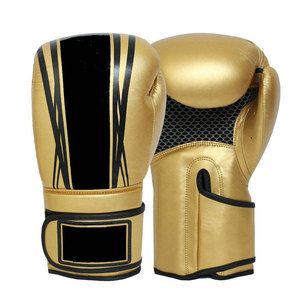 Gants de boxe en PU dorés avec bandes noires, fermeture Velcro, respirants, pour adultes - Product Image 1