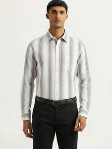 Camisa Casual de Verano para Hombre Enovate, de Doble Botonadura, Manga Larga, Transpirable, 100% Algodón Tejido, con Rayas y Logotipo en el Cuello Trasero - Product Image 2