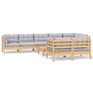 Ensemble de salon de jardin avec coussins gris et structure en pin - Product Image 2