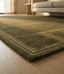Tapis de sol élégant en laine tuftée fait main, antidérapant, avec bordure abstraite moderne, pour salon, chambre, bureau, décoration - Product Image 6