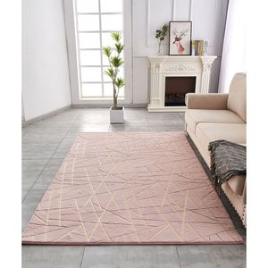 Tappeto di lusso rosa polvere cincillà zona pelliccia sintetica geometrico astratto dorato lavabile in lavatrice e Set - Product Image 3