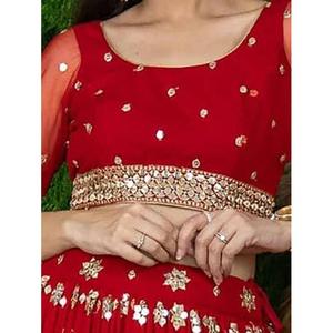 Glamorous <b>Red</b> <b>Sequins</b> Georgette Engagement Wear Lehenga Choli - Product Image 1