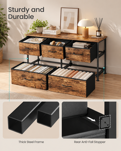 Cómoda Industrial de 5 Cajones, Mueble de Almacenamiento de Madera Maciza, Mueble de Dormitorio Independiente - Product Image 3