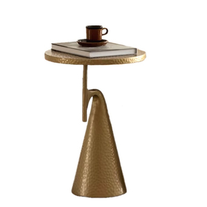Mesa de Centro Redonda de Latón Hecha a Mano, Estilo Mediterráneo Antiguo, con Superficie Grabada y Base de Hierro Forjado Negro, Mesa Auxiliar para Bebidas o Cócteles - Product Image 6