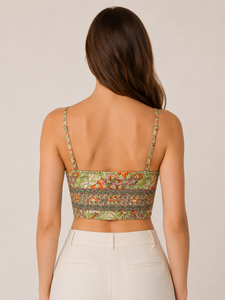 Premium Quality Green Floral Print <b>Top</b> Square Neck Sleeveless Adjustable Strap <b>Asymmetric</b> <b>Hem</b> Wholesale Ladies Summer Wear - Product Image 2