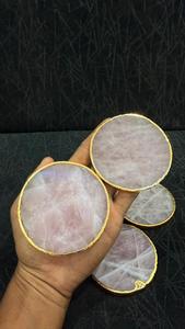 Posavasos Redondo de Cuarzo Rosa Natural, Electrochapado, Piedra de Cristal Pulida, Posavasos Decorativo de Piedras Preciosas, Decoración para el Hogar, Vajilla - Product Image 3