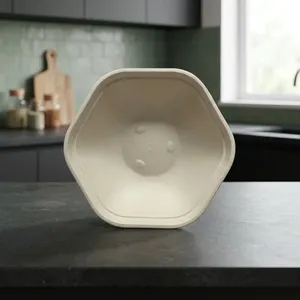 Great Quality Disposable 360ml Hexa Bowl Made From <b>Pulp</b> Moulded Sugarcane Bagasse Eco-Friendly Biodegradable for Party Catering - Product Image 3