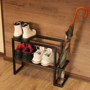 Rustic Shoe Rack With Storage <b>Grid</b> Shelf Space Saving Organizer Strong Curved Frame Stylish Seating Entryway Storage Solution - Product Image 1