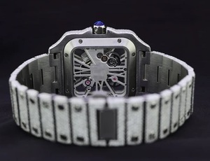 White Gold Moissanite Diamond Watch with <b>Red</b> Diamond Bezel Luxury Iced Stainless Steel <b>Bracelet</b> Premium Statement Timepiece - Product Image 3