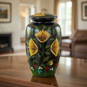 Hummingbird Urn Red Digital Print Round <b>Art</b> <b>Deco</b> Design Sympathy Decorative Aluminium Eco-Friendly <b>Vase</b> - Product Image 5
