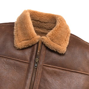 <b>Men</b>’s Grizzly Brown Color <b>Shearling</b> Leather <b>Jacket</b> Genuine Sheepskin Winter Coat - Product Image 5