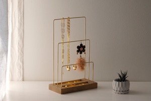 Modern Metal Jewelry Display Organizer With <b>Wooden</b> Base For Necklaces Earrings Rings And Bracelet Storage Organization - Product Image 5