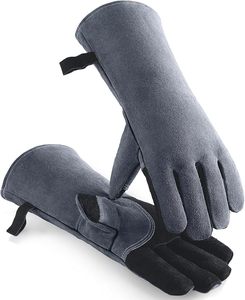 Gants de sécurité en cuir résistant à la chaleur, longueur totale de 14 pouces, antidérapants, à revers droit, pour la protection lors du soudage - Product Image 1