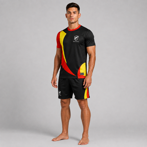 Conjunto de Uniforme de Fútbol Unisex BIN FATEH, Negro, Rojo y Amarillo, Impresión Digital, Poliéster Transpirable, Talla Adulto, Precio al por Mayor, Marca Personalizada - Product Image 5