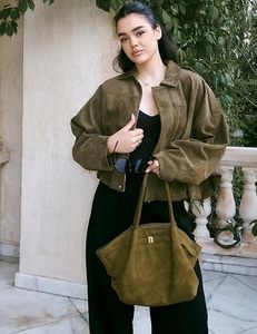 <b>Suede</b> <b>Shirt</b> Jacket Turn-Down Collar Batwing Sleeve Solid Color Casual Autumn Wear Regular Fit Unisex - Product Image 5