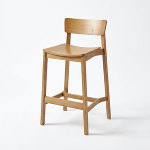 Tabouret de bar moderne en bois massif rembourré, dossier bas, assise de comptoir en bois naturel, mobilier de restaurant - Product Image 1