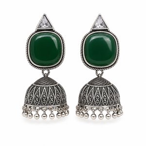 Boucles d'oreilles Jhumka Monalisa Stone Classic Charm, style vintage, plaqué argent et or, zircon, alliage de zinc, luxe, pour femmes, pour les occasions spéciales - Product Image 6