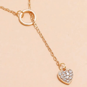 Collier tendance en forme de Y pour femme, collier lariat en or avec pendentif cœur, chaîne en or jaune 14 carats avec diamant de laboratoire - Product Image 4