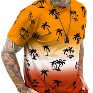 Camiseta de Manga Corta para Hombre con Estampado de Palmeras en Degradado, Cuello Redondo, Casual, Transpirable, Corte Regular, Tejido de Poliéster - Product Image 2