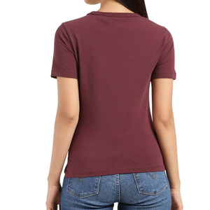 T-shirt en jersey uni à manches courtes et col rond pour femme, coupe ajustée, décontracté, toutes saisons - Product Image 2