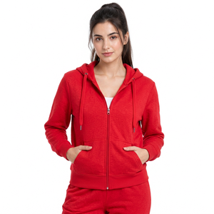 Ensemble de survêtement décontracté pour femme, épais, rouge, délavé à l'acide, texturé, avec sweat à capuche zippé à manches longues et pantalon de jogging - Product Image 6