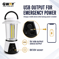 Lampe d'urgence solaire rechargeable 4 COB LED avec sortie USB, radio FM, allumage automatique en cas de panne de courant, lanterne de camping portable