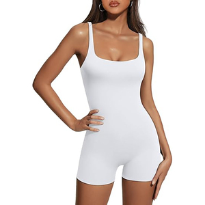 Deep Plunge Yoga Jumpsuit Women Breathable Solid Nylon Spandex Blend One Piece Bodysuit Sleeveless <b>Shorts</b> Low Front Dramatic Cut - Product Image 6