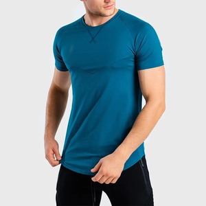 Men's Blue O-Neck Short Sleeve <b>T</b>-Shirt Regular Fit Knitted Breathable 100% Polyester 300g Casual Solid Color Contrast <b>Back</b> Panel - Product Image 2