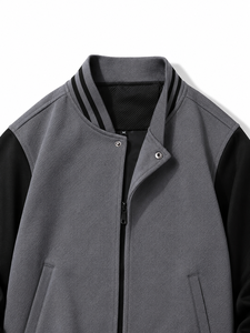 SINEWY SPORTS Men's Varsity <b>Jacket</b> Gray <b>Black</b> Sleeve Zipper Closure Casual Regular Fit <b>Fleece</b> Material Spring Season - Product Image 5