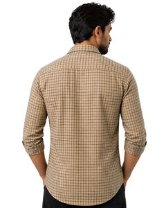 Customized Beige Black Grid Check Casual Shirt For Men Slim Fit Long Sleeve Button Down Cotton Stylish Premium Quality Wear - Product Image 3