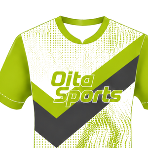 Maillot de rugby à manches courtes vert néon, blanc et noir, col rond, graphique, performance athlétique, vêtements de sport d'équipe, entraînement, match de rugby - Product Image 3