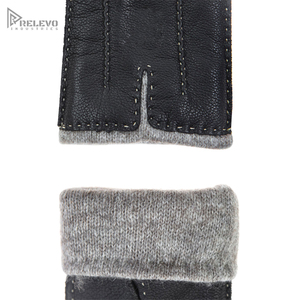 ถุงมือหนังวินเทจผู้ชายขายส่ง OEM ปักโลโก้ได้ หนังกวางลายสวย ระบายอากาศได้ดี บุผ้าถักอุ่นสำหรับฤดูหนาว แฟชั่น - Product Image 3