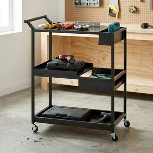 Carro duradero de tablero de herramientas de utilidad rodante de metal de 3 niveles con recubrimiento en polvo de cuatro ruedas terminado OEM compatible con almacenamiento en el hogar - Product Image 1