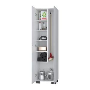 FM Furniture Aiken White <b>Tool</b> <b>Cabinet</b> Broom <b>Storage</b> Shelves and Hangers - Product Image 5