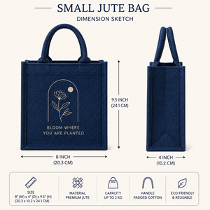 Sac cadeau non tissé bleu marine Bloom Where You Are Planted, sac fourre-tout écologique avec motif floral - Product Image 2